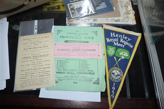 A collection of Henley Royal Regatta ephemera, including photographs, a 1959 Meet flag and other items,